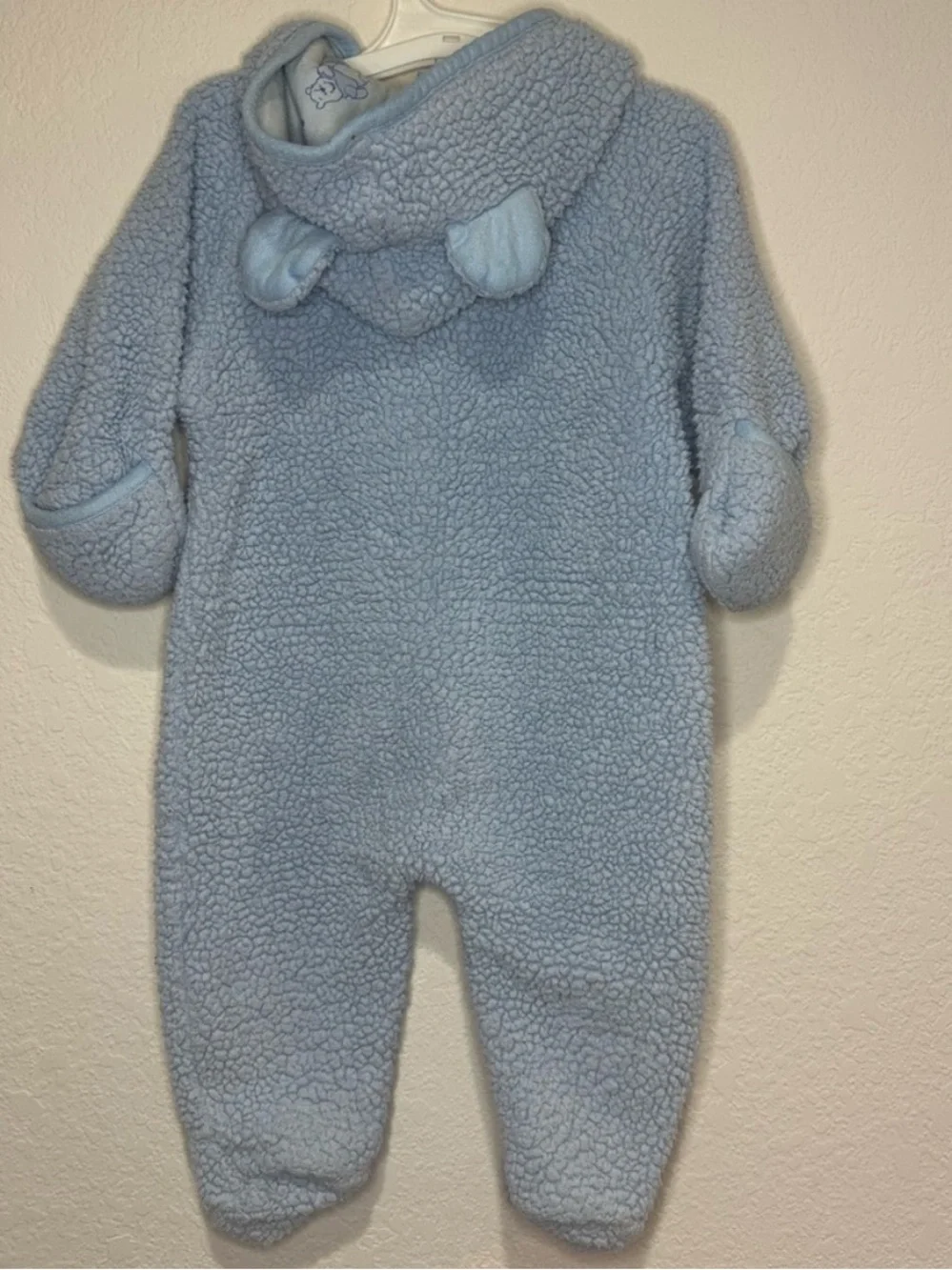Y2K Disney Winnie the Pooh Blue Sherpa One-Piece Baby Romper with Hood 6-9 Month